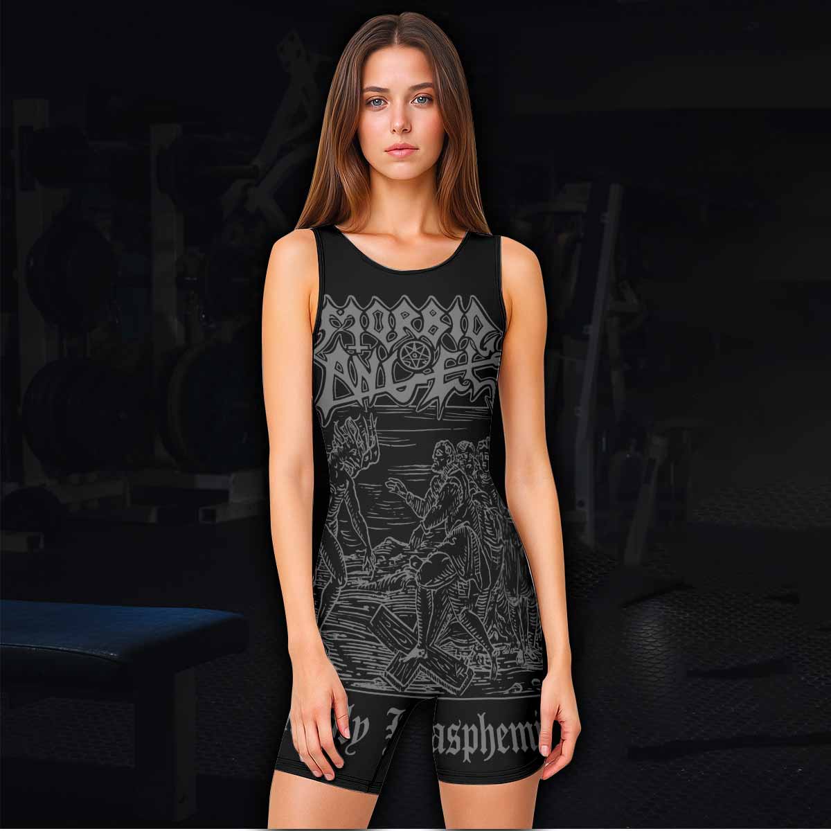 Morbid Angel Unholy Blasphemies Wrestling Singlet - women's lifestyle view