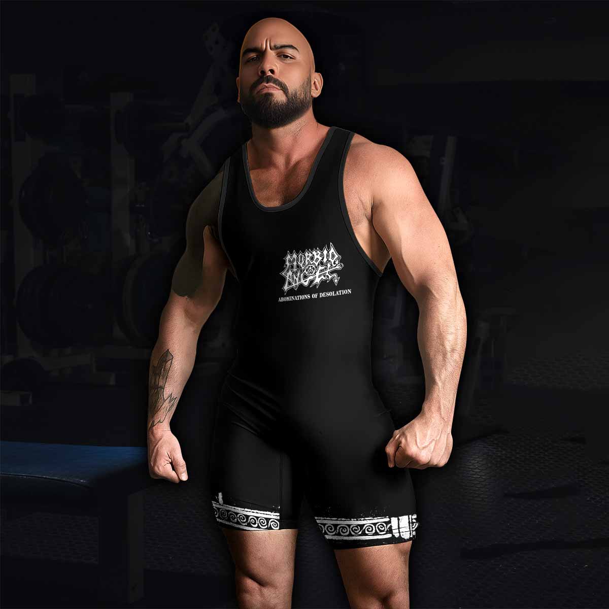 Morbid Angel Abominations of Desolation Wrestling Singlet - men's lifestyle view