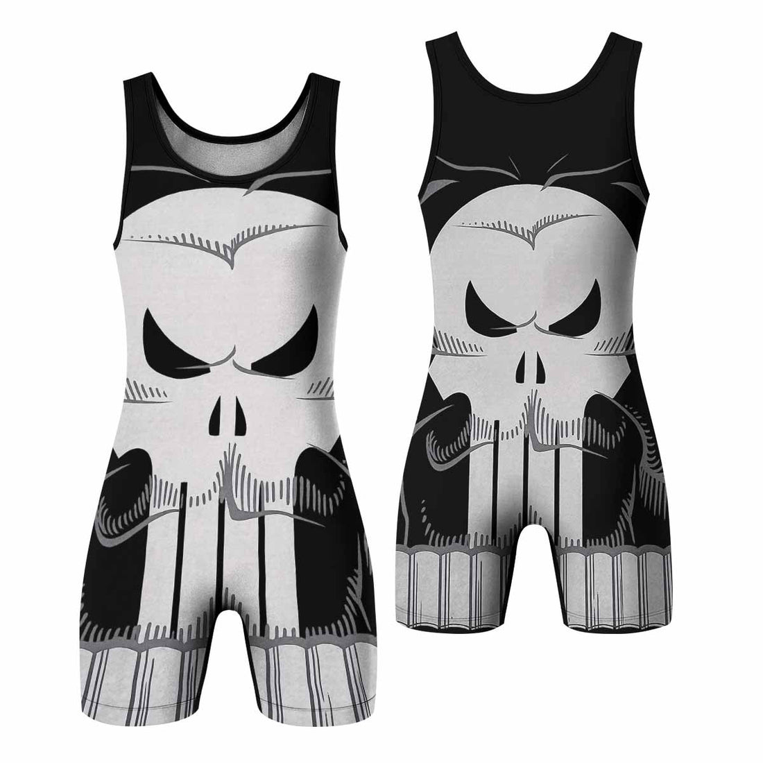 Punisher Skull Tactical Wrestling Singlet - front and back view