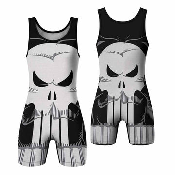 Punisher Skull Tactical Wrestling Singlet - front and back view