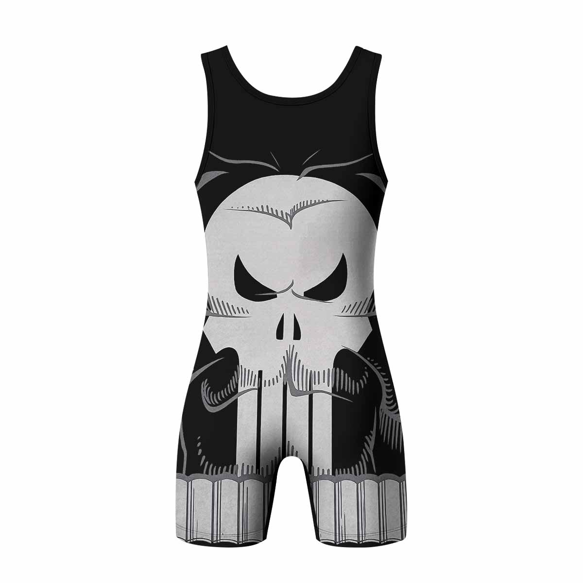 Punisher Skull Tactical Wrestling Singlet - back view mockup