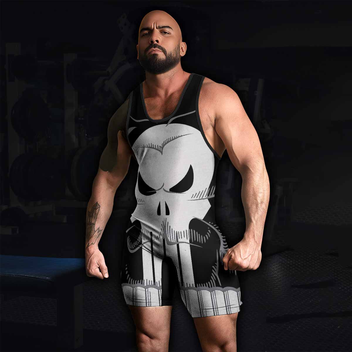 Punisher Skull Tactical Wrestling Singlet - men's lifestyle view