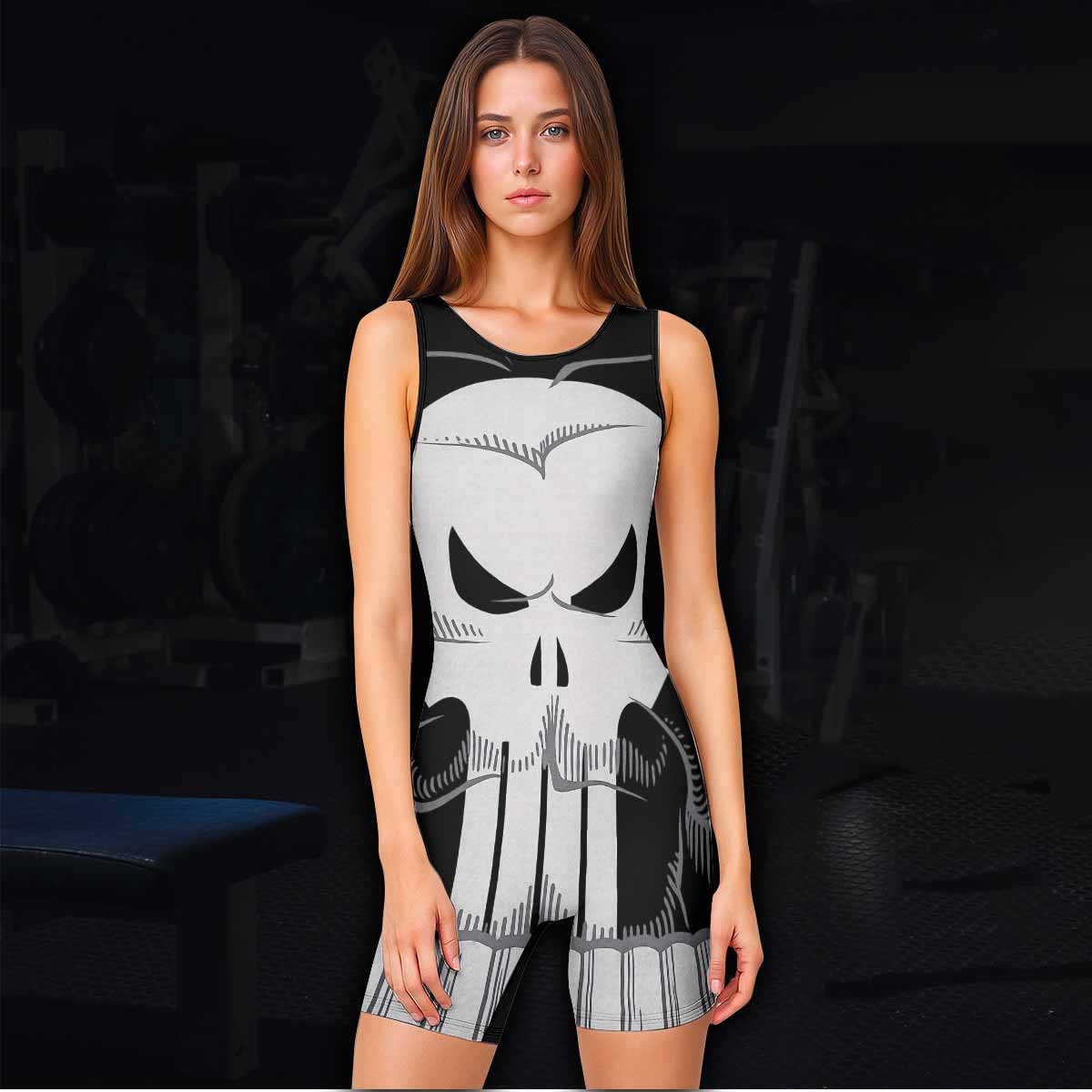 Punisher Skull Tactical Wrestling Singlet - women's lifestyle view