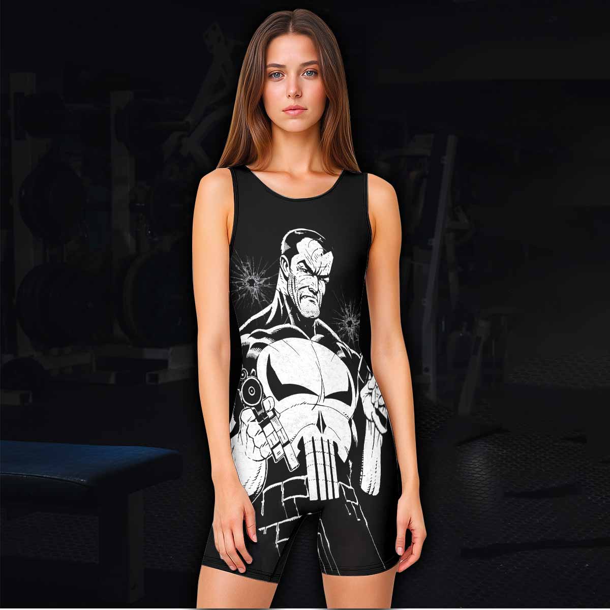 The Punisher Comic Frank Castle Wrestling Singlet - women's lifestyle view