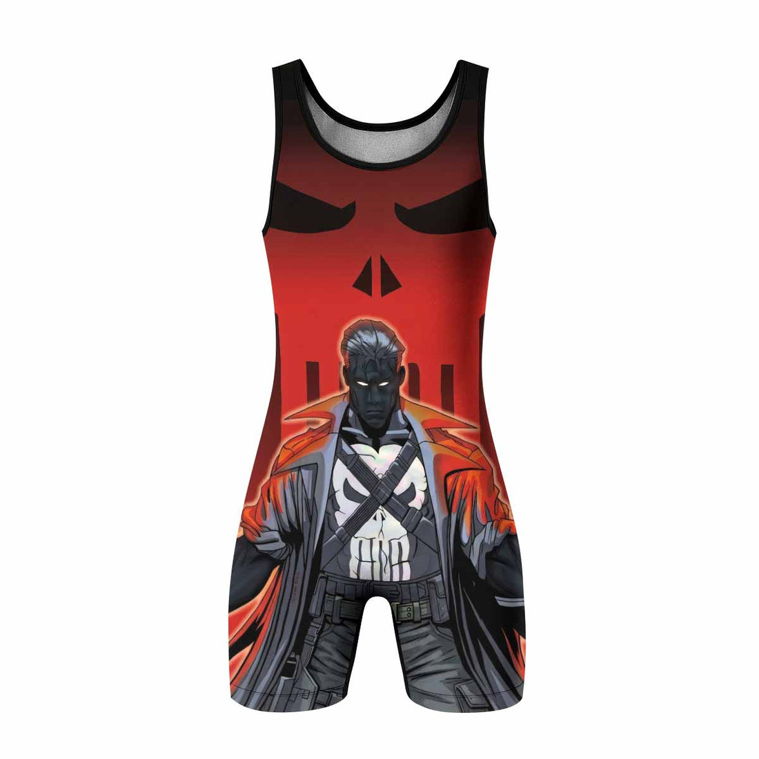 The Punisher Red Frank Castle Wrestling Singlet - front and back view