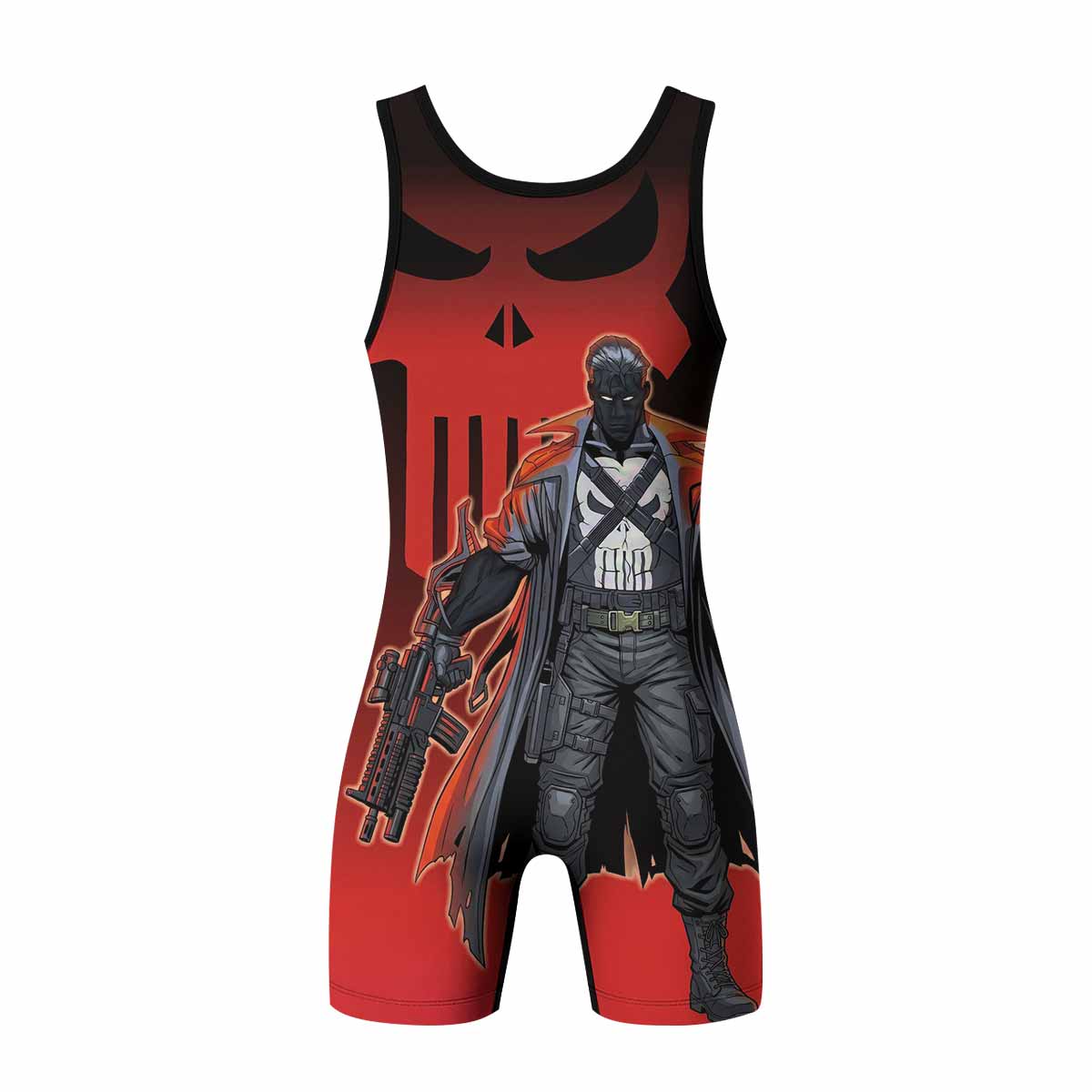 The Punisher Red Frank Castle Wrestling Singlet - back view mockup