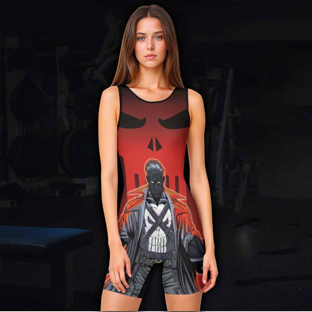 The Punisher Red Frank Castle Wrestling Singlet - women's lifestyle view