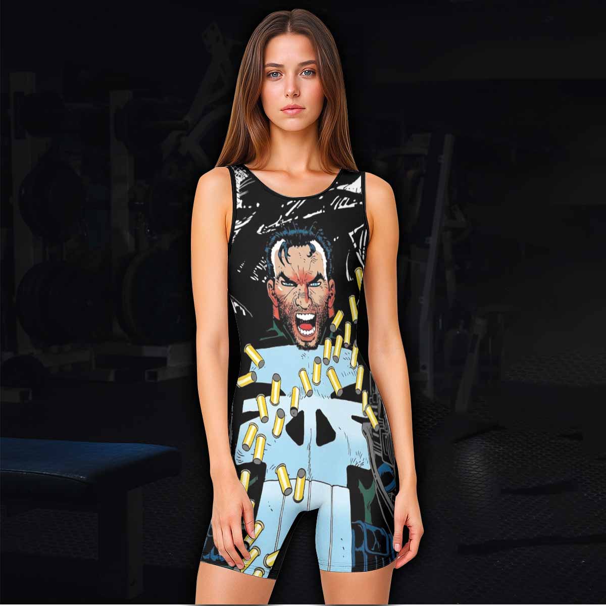 Punisher Bullet Storm Frank Castle Wrestling Singlet - women's lifestyle view
