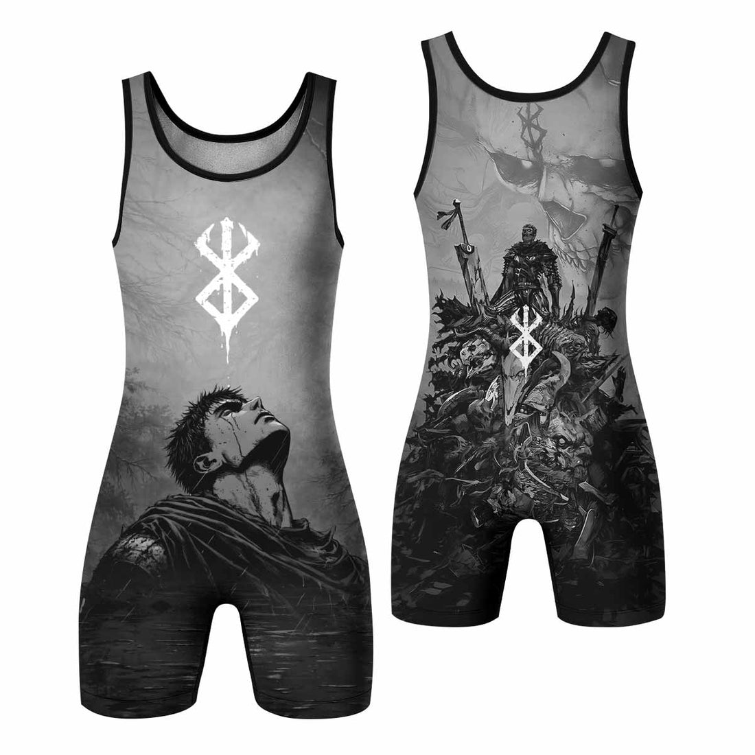 Berserk Guts Sorrow Wrestling Singlet - front and back view