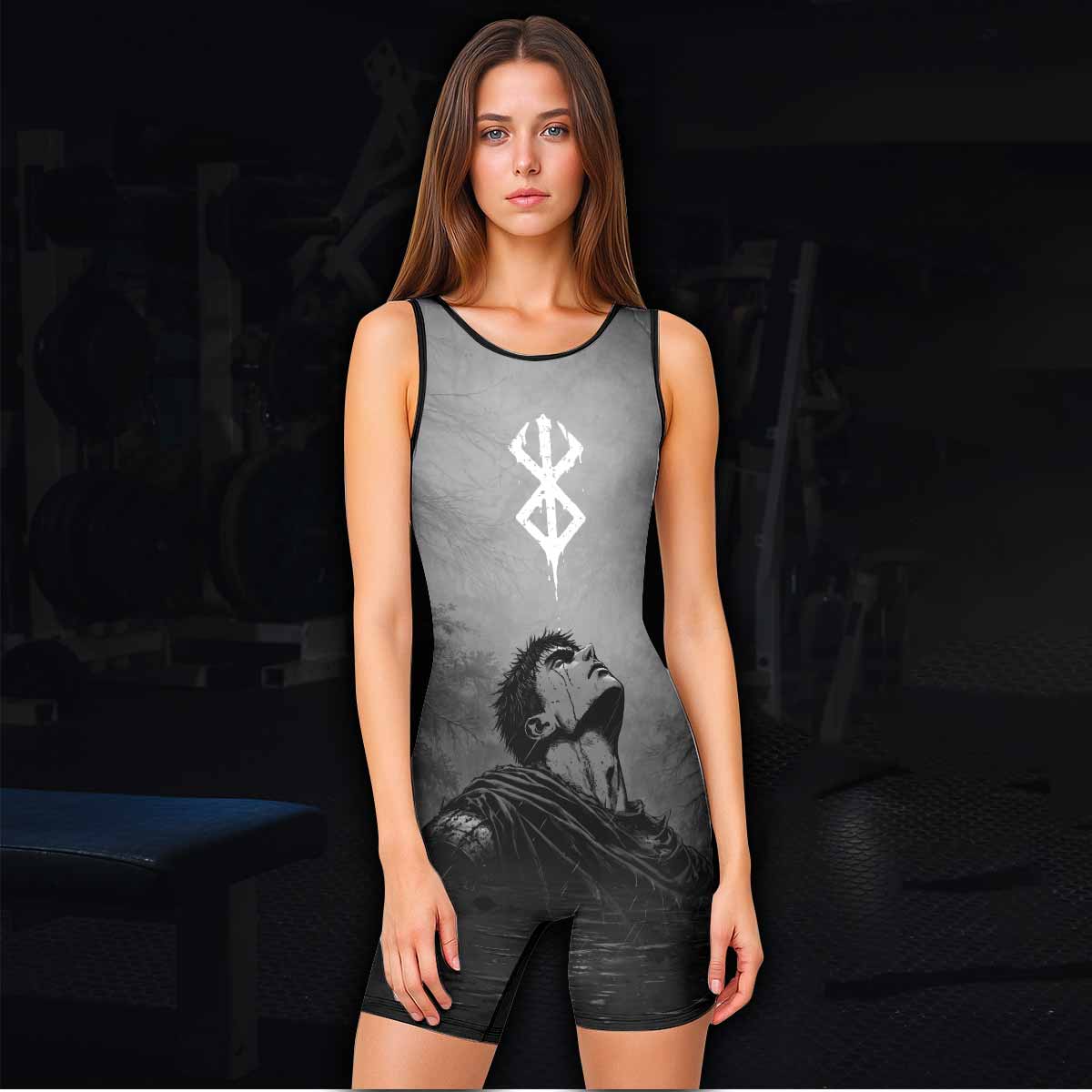 Berserk Guts Sorrow Wrestling Singlet - women's lifestyle view