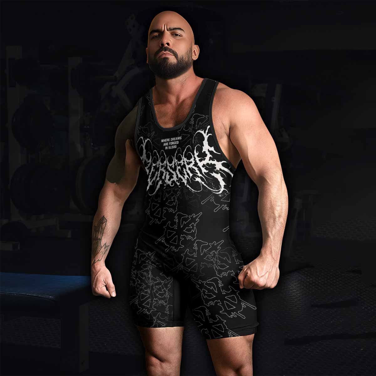Berserk Forged In Blood Wrestling Singlet - men's lifestyle view