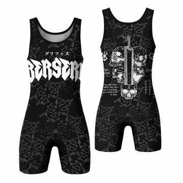 Berserk Dragon Slayer Skull Wrestling Singlet - front and back view
