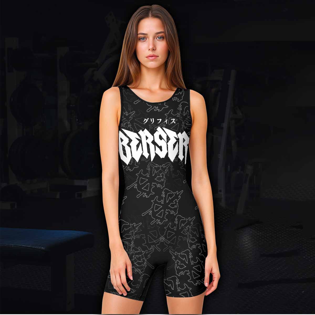 Berserk Dragon Slayer Skull Wrestling Singlet - women's lifestyle view