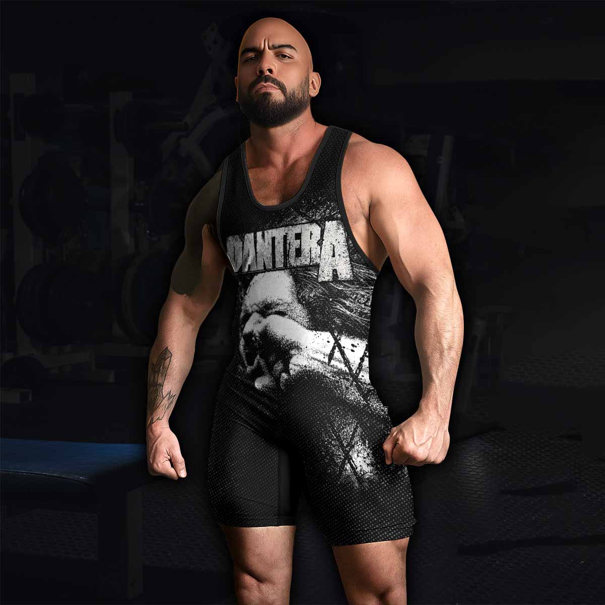 Vulgar Display of Power Pantera Wrestling Singlet - men's lifestyle view