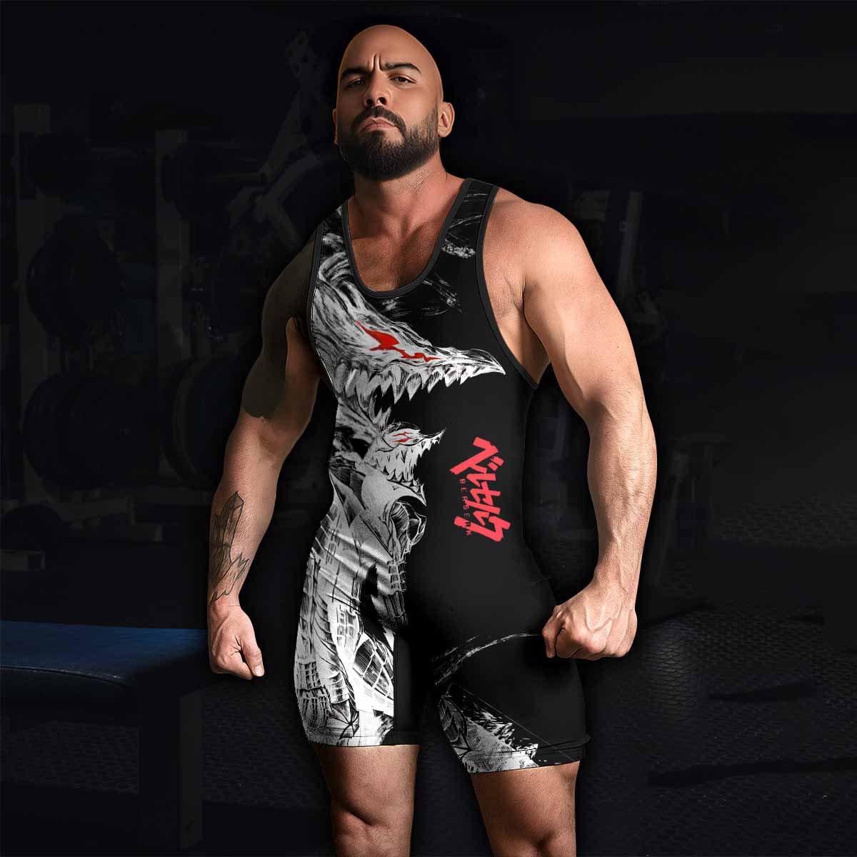 Berserk Guts Berserker Armor Wrestling Singlet - men's lifestyle view
