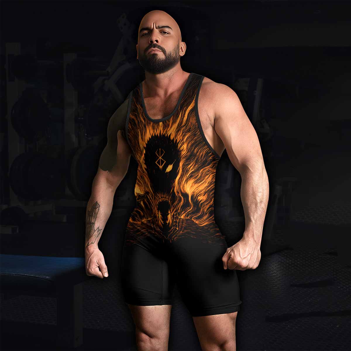 Beast of Darkness Berserk Wrestling Singlet - men's lifestyle view