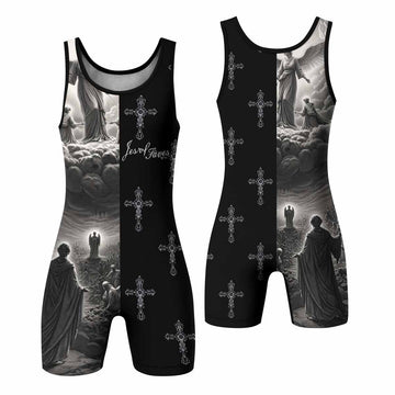 Jesus Saves Angel Ascension Wrestling Singlet - front and back view