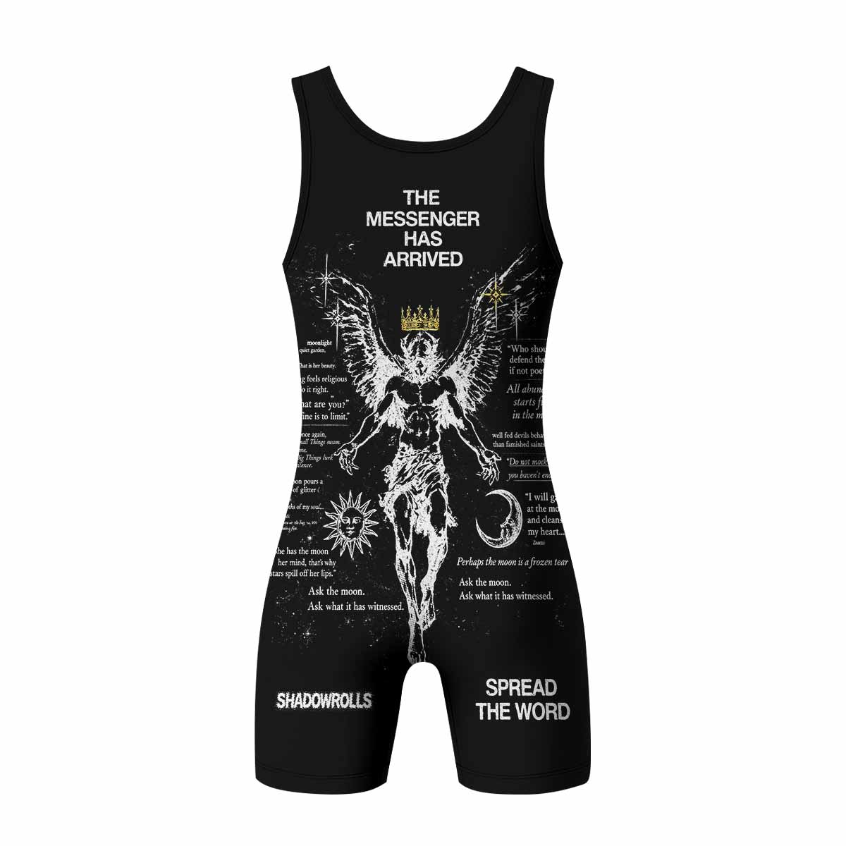 The Messenger Has Arrived Black Wrestling Singlet - back view mockup