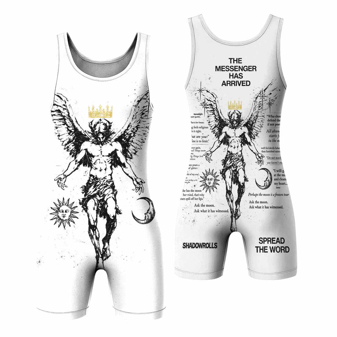 The Messenger Has Arrived White Wrestling Singlet - front and back view