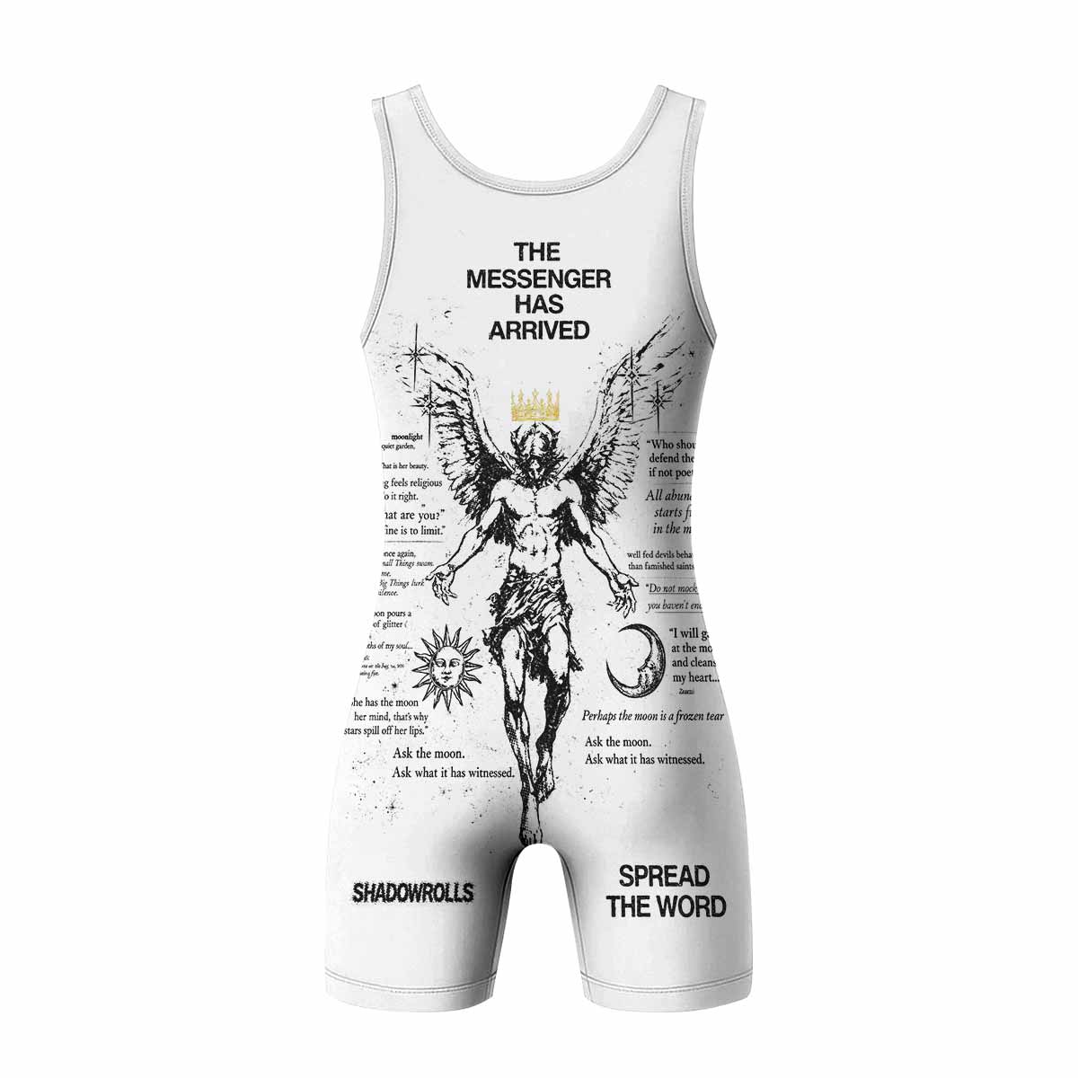 The Messenger Has Arrived White Wrestling Singlet - back view mockup