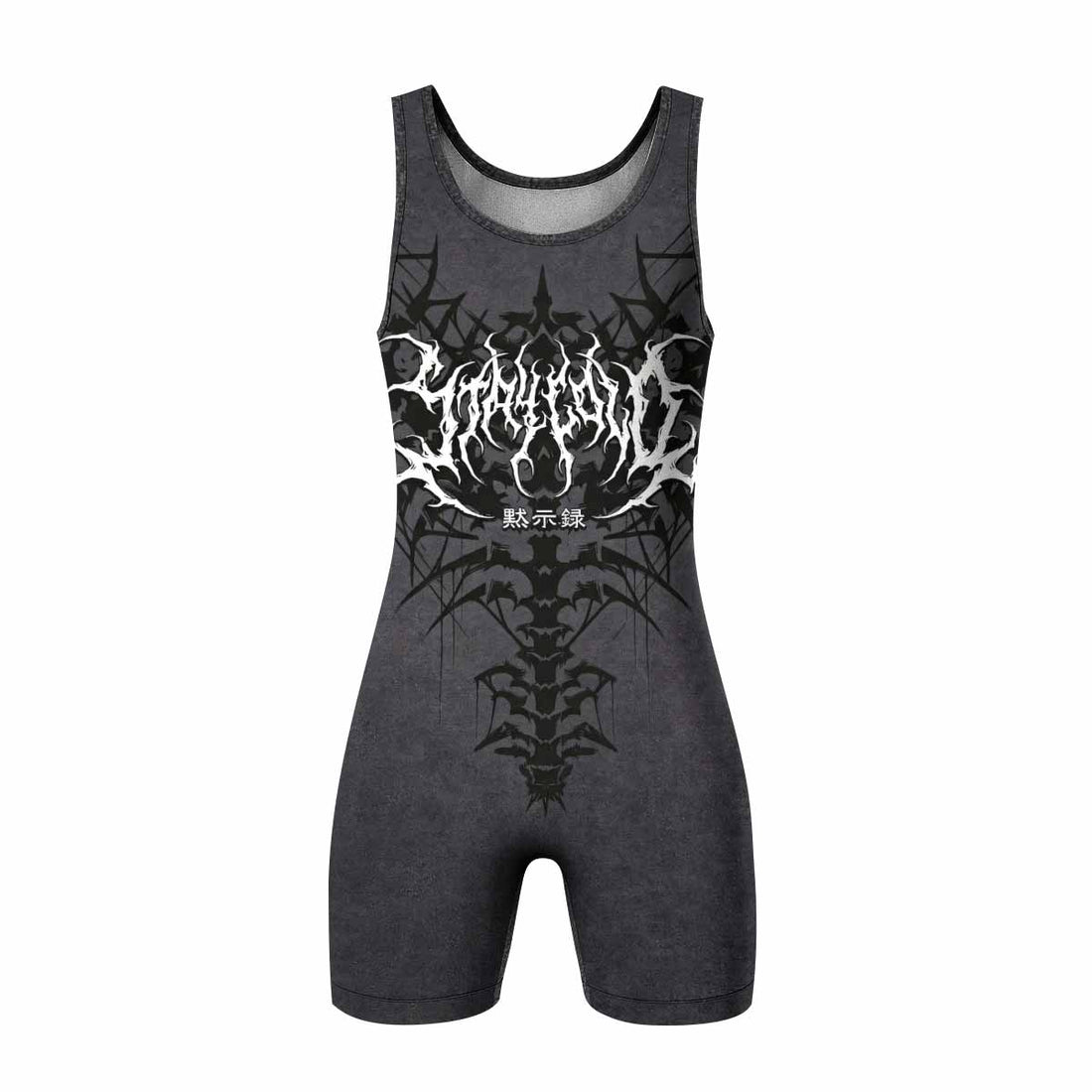 Black Metal Gothic Spine Wrestling Singlet - front and back view