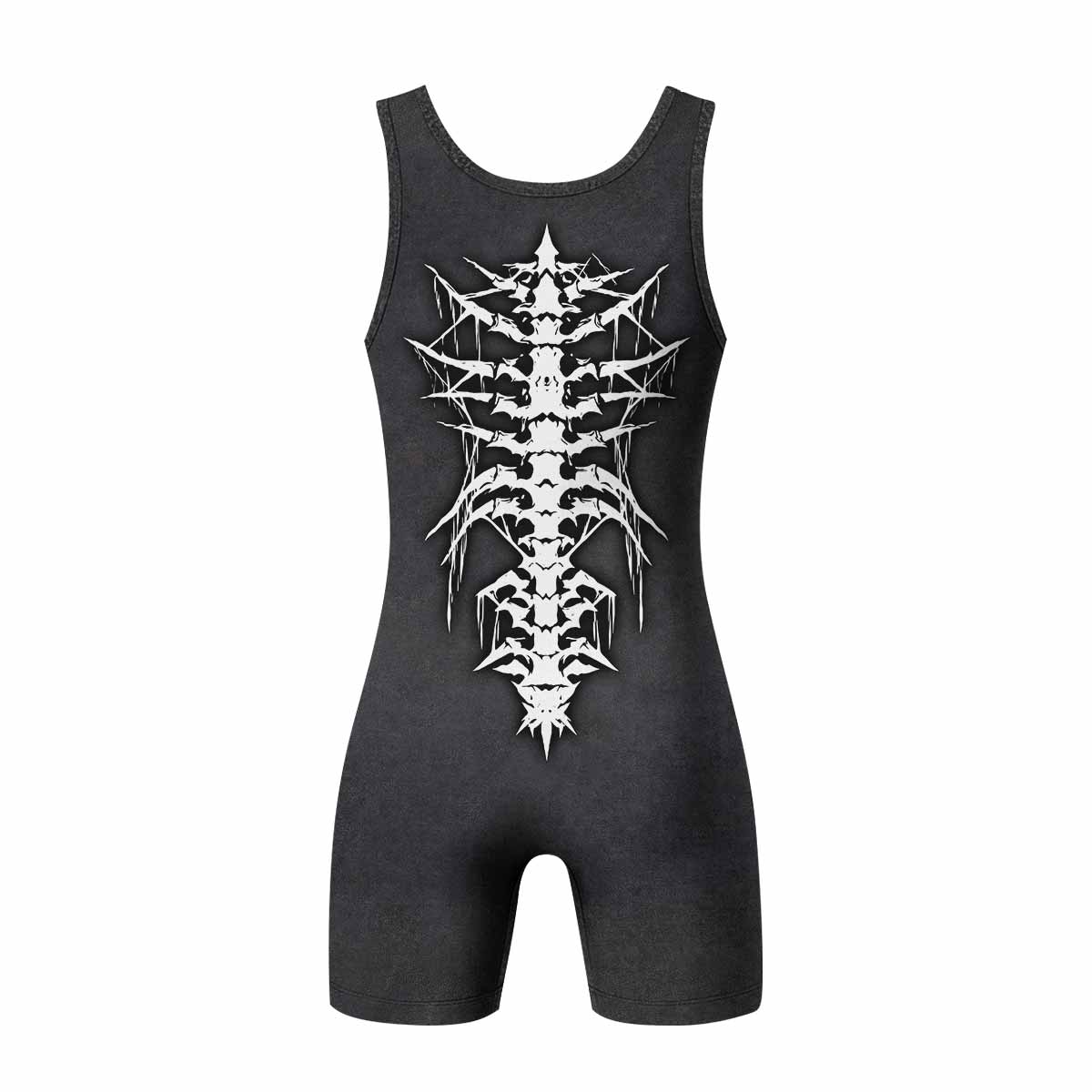 Black Metal Gothic Spine Wrestling Singlet - back view mockup