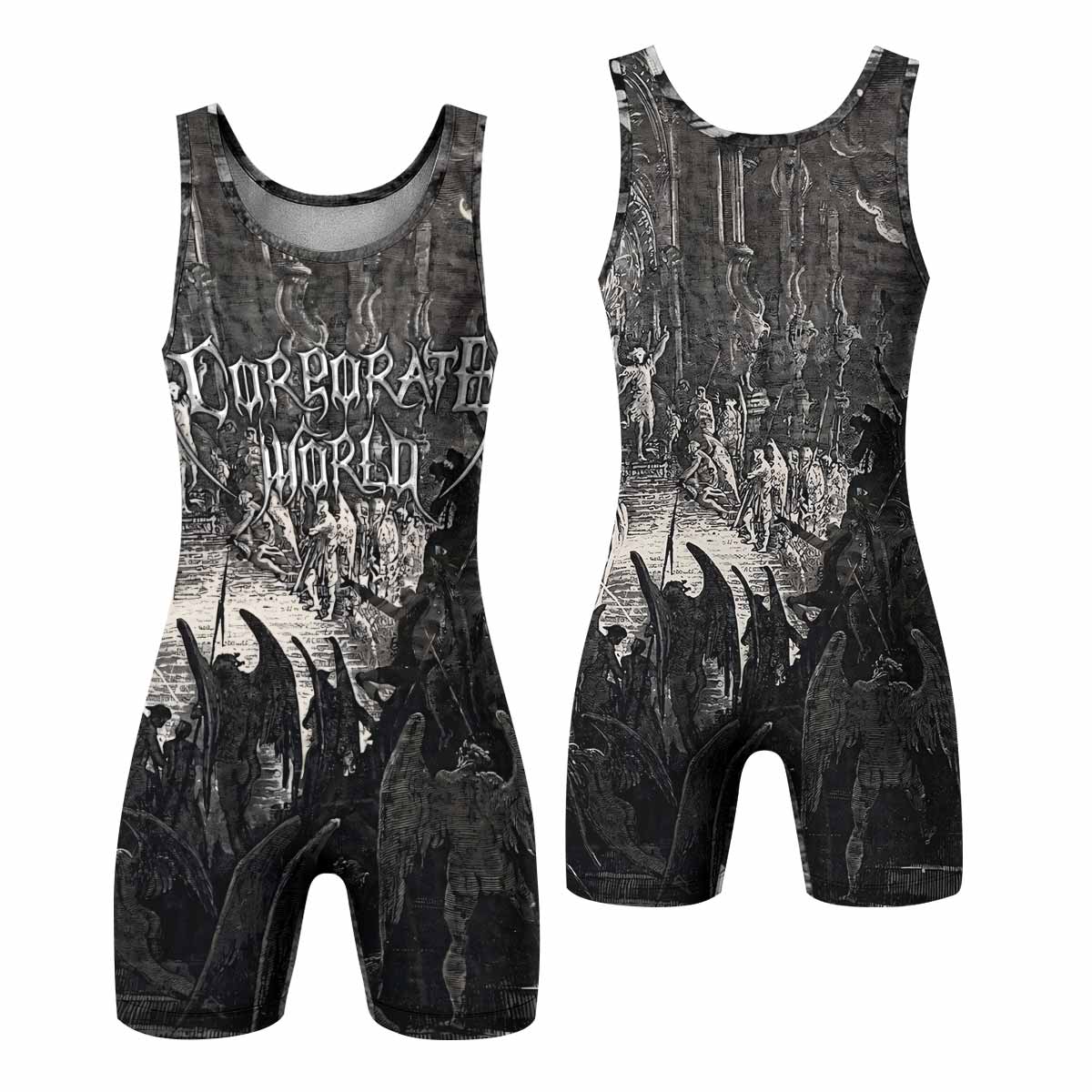 Corporate World Paradise Lost Wrestling Singlet - front and back view