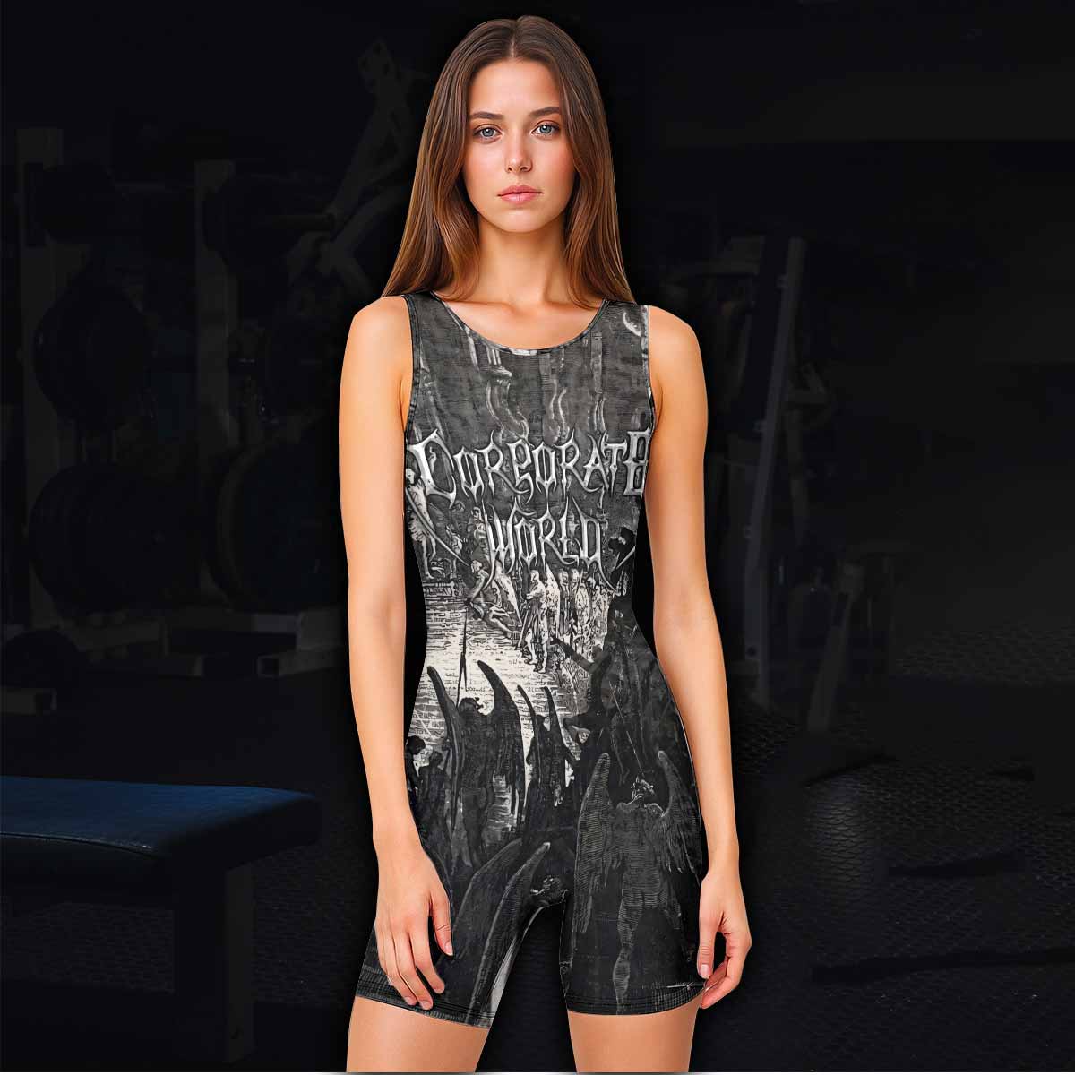 Corporate World Paradise Lost Wrestling Singlet - women's lifestyle view