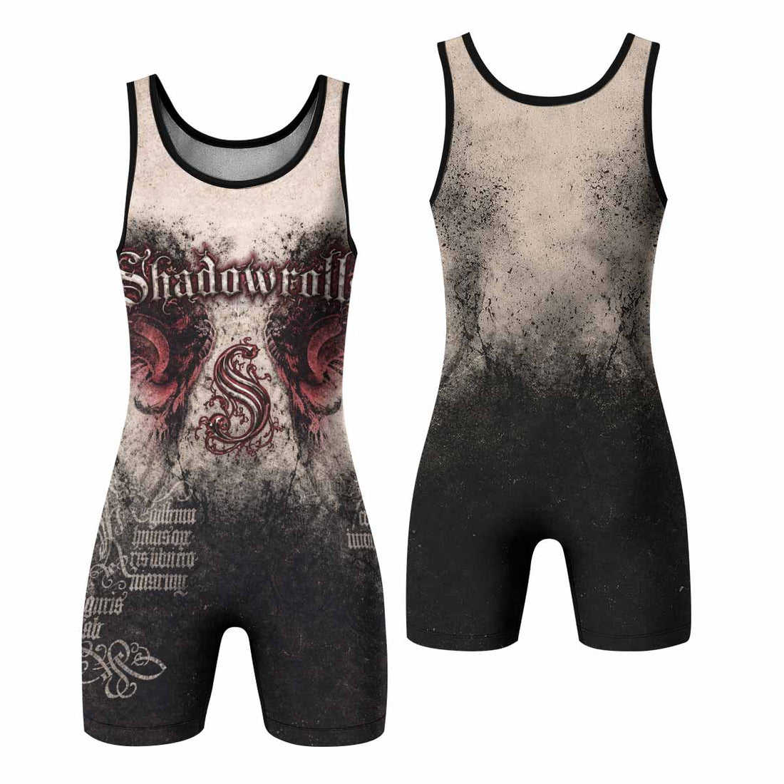 Grunge Smoke Gothic Wrestling Singlet - front and back view
