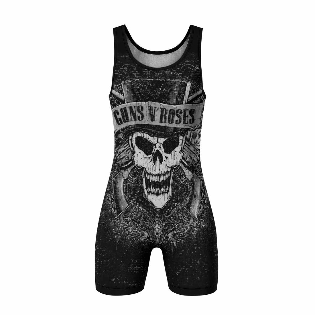 Guns N' Roses Skull Wrestling Singlet - front and back view