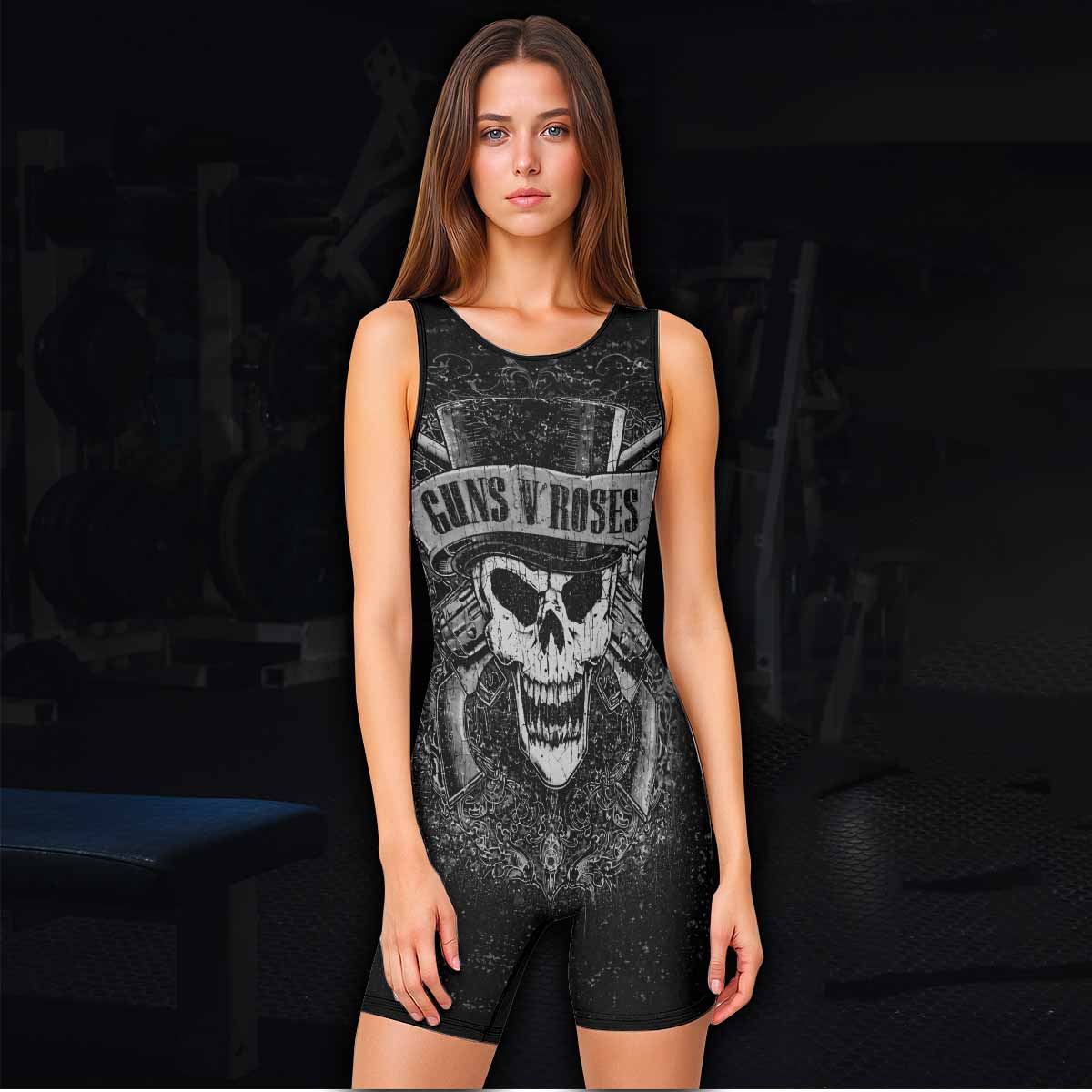 Guns N' Roses Skull Wrestling Singlet - women's lifestyle view