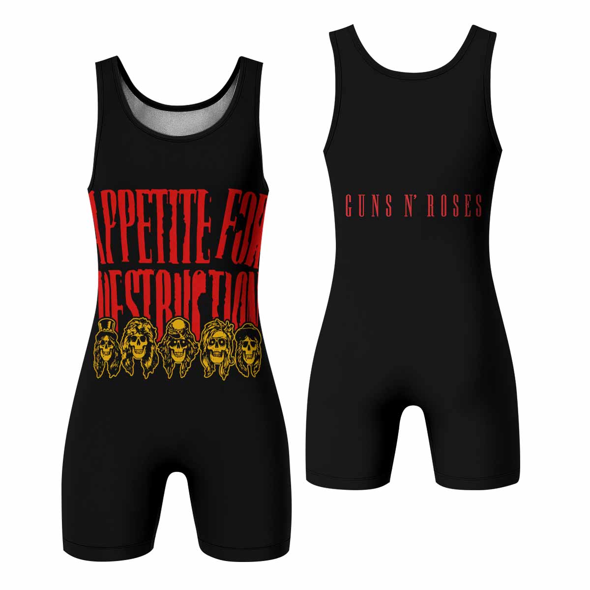 Guns N' Roses Appetite for Destruction Wrestling Singlet - front and back view