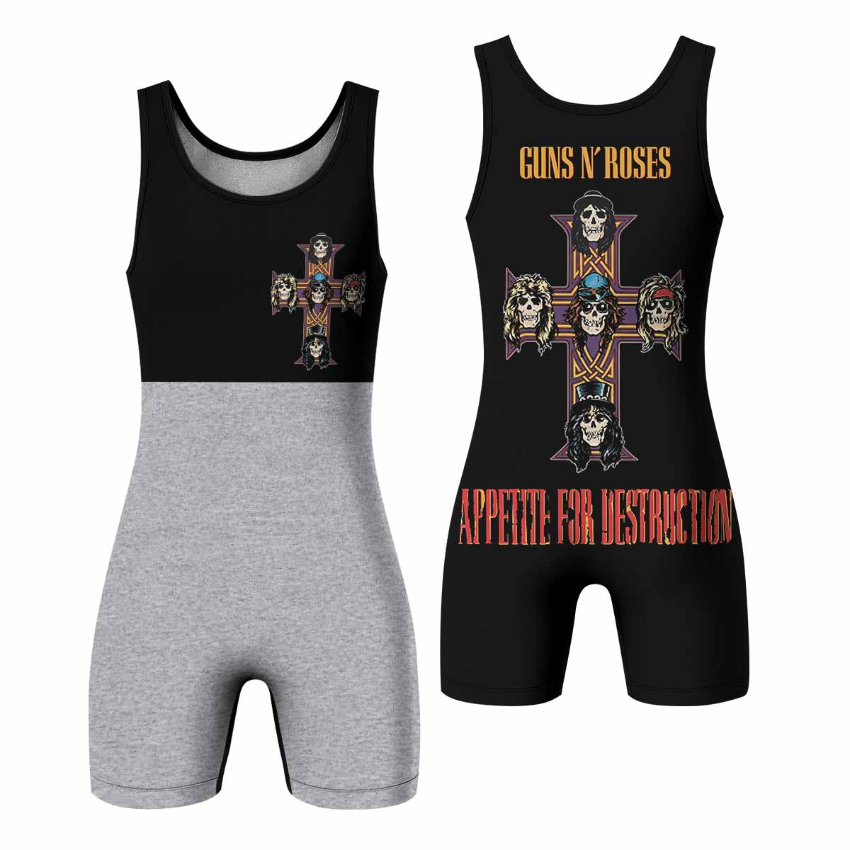 Appetite for Destruction Guns N' Roses Wrestling Singlet - front and back view