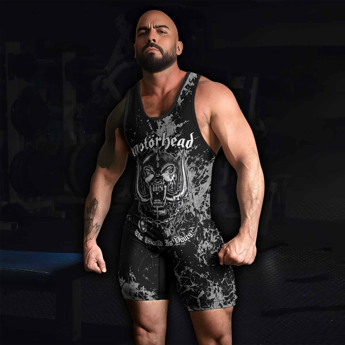 Motörhead The Wörld Is Yours Wrestling Singlet - men's lifestyle view