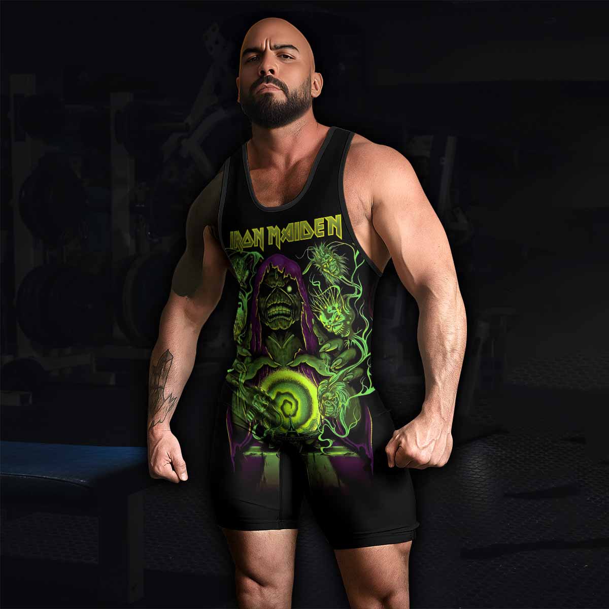 Iron Maiden Run For Your Lives Wrestling Singlet - men's lifestyle view