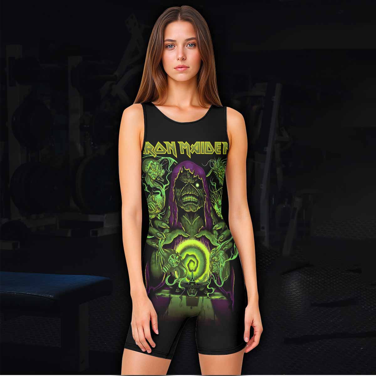 Iron Maiden Run For Your Lives Wrestling Singlet - women's lifestyle view