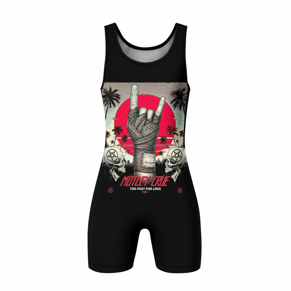 Mötley Crüe Too Fast for Love Wrestling Singlet - front view mockup