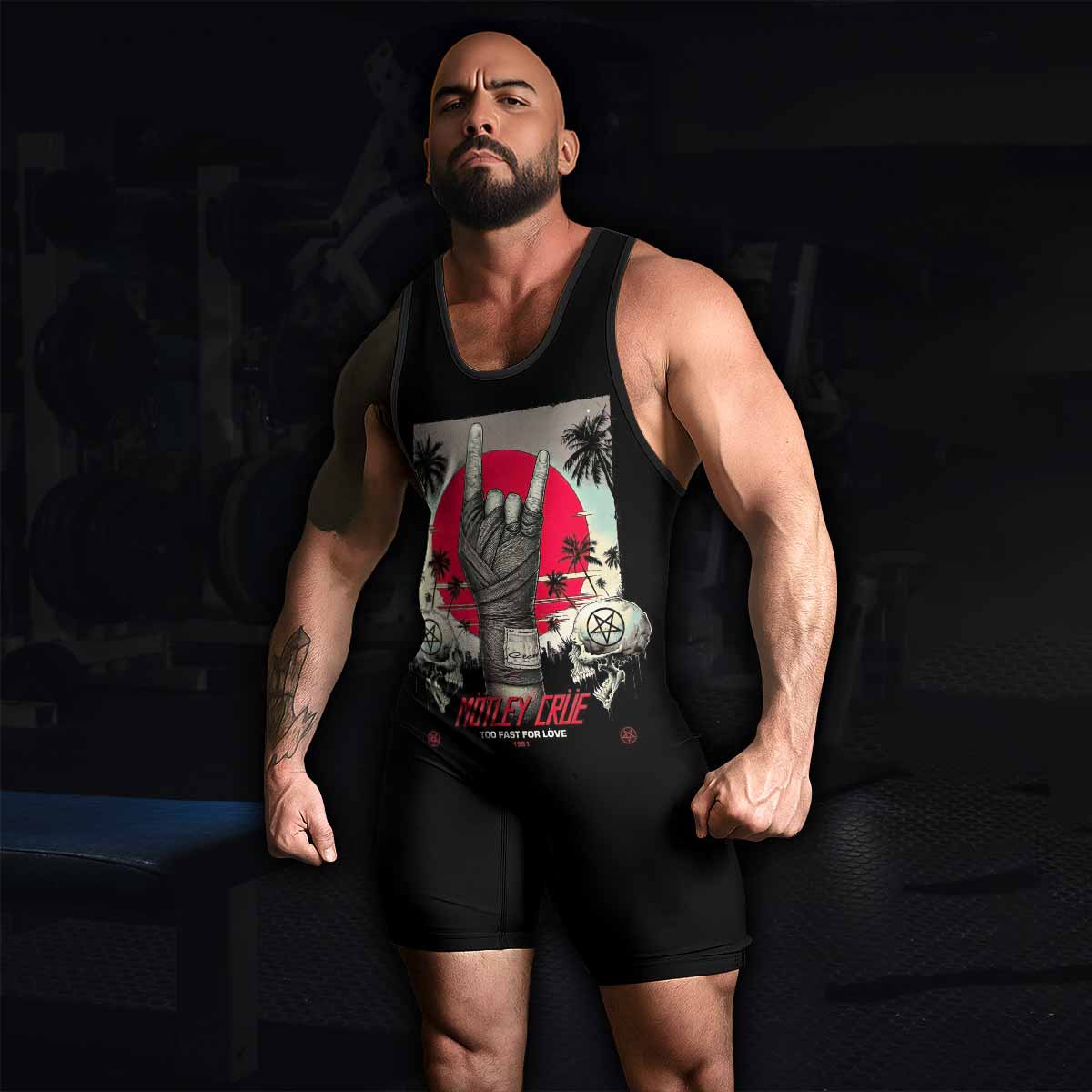 Mötley Crüe Too Fast for Love Wrestling Singlet - men's lifestyle view