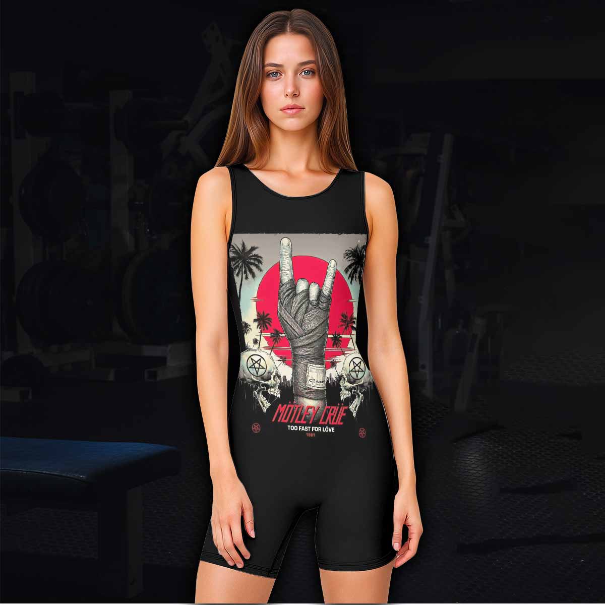 Mötley Crüe Too Fast for Love Wrestling Singlet - women's lifestyle view