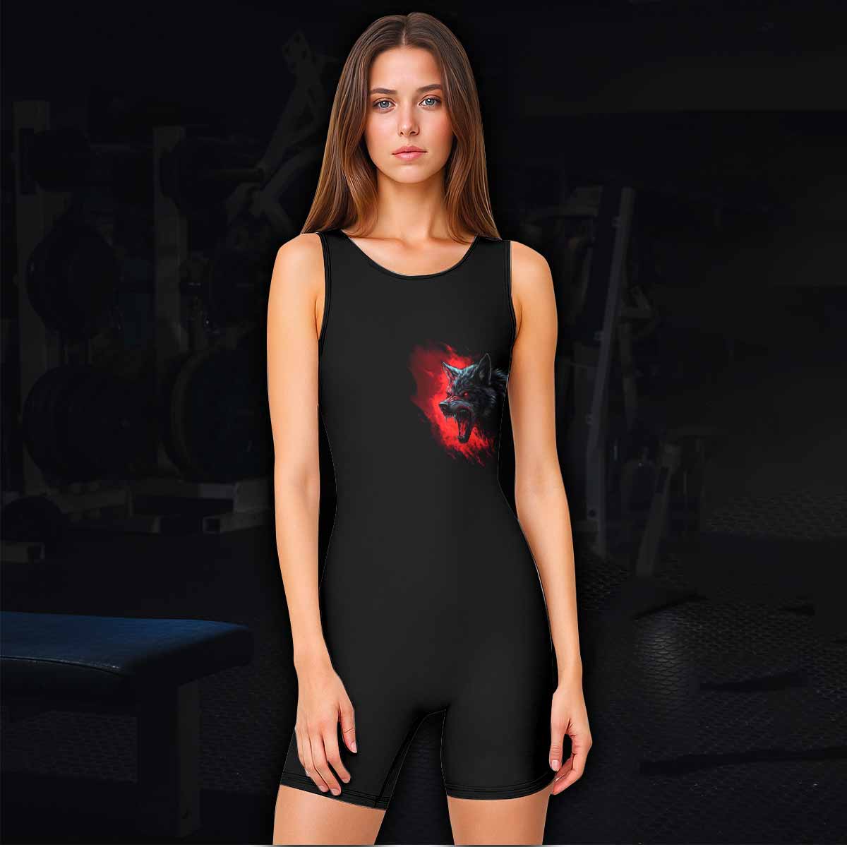 Twin Wolf Apocalypse Wrestling Singlet - women's lifestyle view