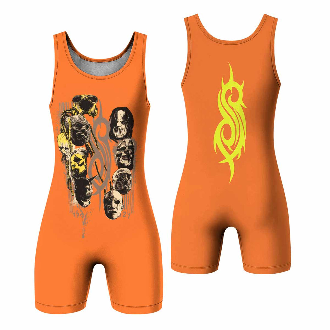 Slipknot Splatter Orange Wrestling Singlet - front and back view