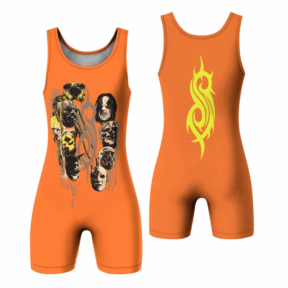 Slipknot Splatter Orange Wrestling Singlet - front and back view