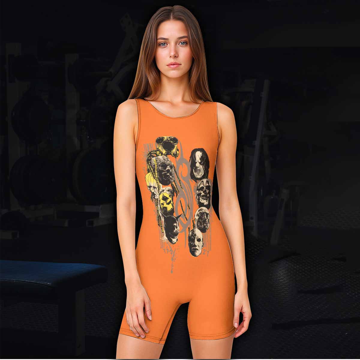 Slipknot Splatter Orange Wrestling Singlet - women's lifestyle view