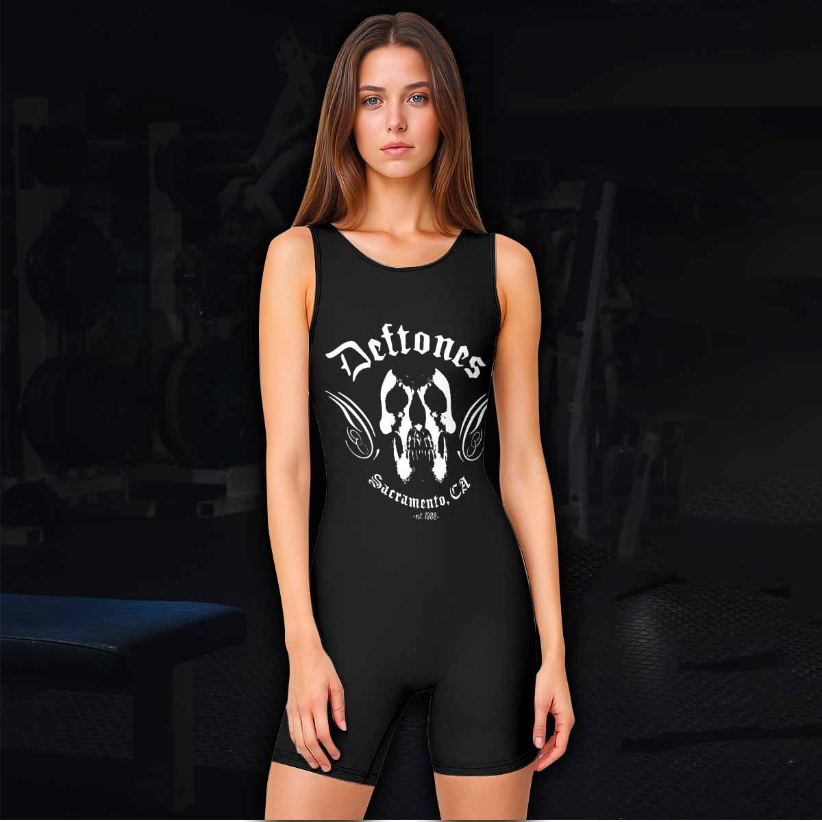 Deftones Sacramento Wrestling Singlet - women's lifestyle view