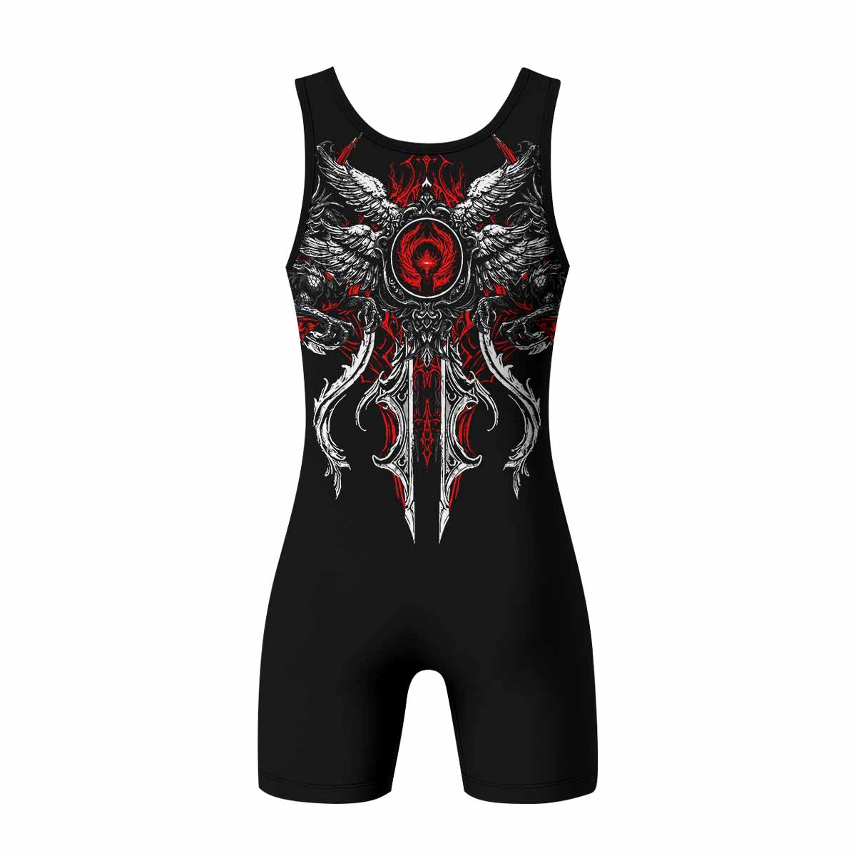 Crimson Seraphim Wrestling Singlet - back view mockup