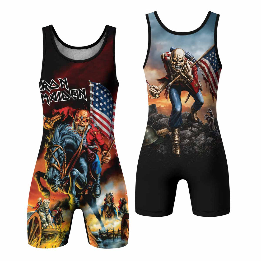 Iron Maiden American Flag Wrestling Singlet - front and back view