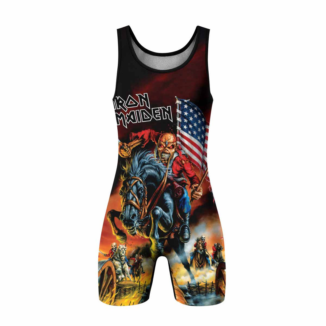 Iron Maiden American Flag Wrestling Singlet - front and back view