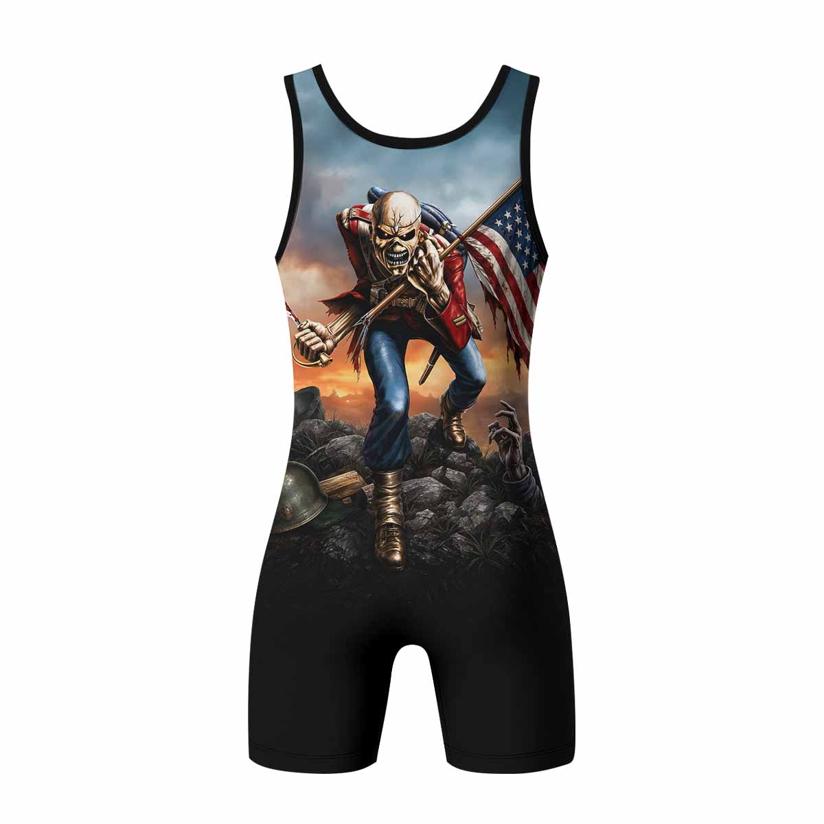 Iron Maiden American Flag Wrestling Singlet - back view mockup