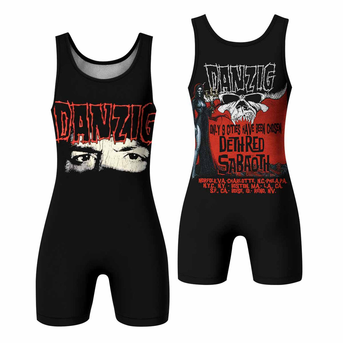 Danzig Deth Red Sabaoth Wrestling Singlet - front and back view