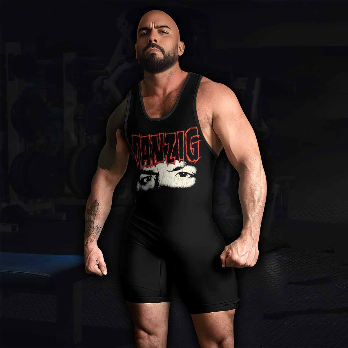 Danzig Deth Red Sabaoth Wrestling Singlet - men's lifestyle view